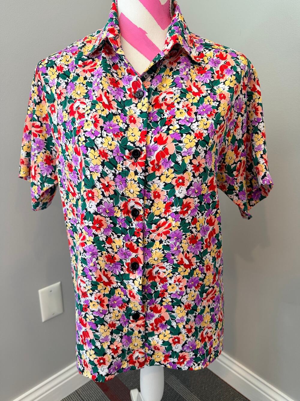 Vintage 90s Ditsy Floral Button Down Shirt Multicolor No Tag Fits Like Medium